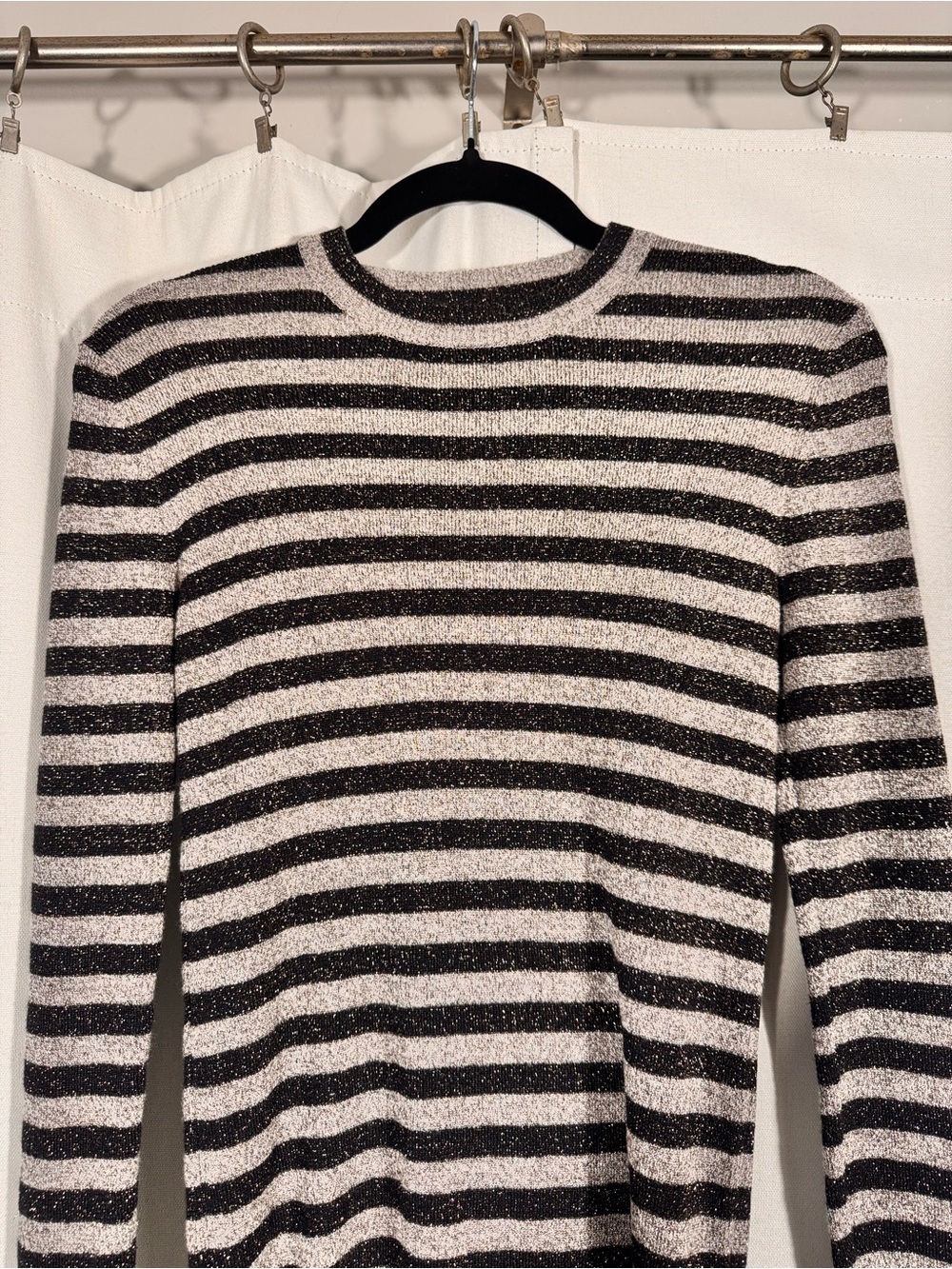 Who What Wear Black & Cream Metallic Stripe Knit Top - Picture 5 of 8